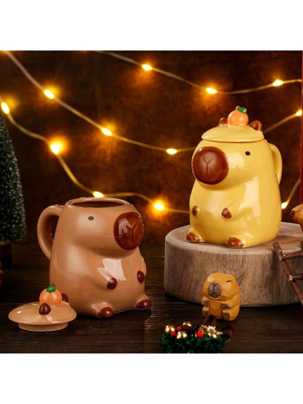 Cute Capybara Mugs with Lids - Set of 2, Perfect Birthday Gift for Animal Lovers